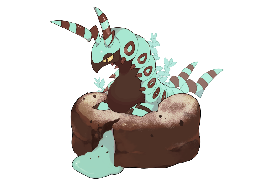 alternate_color chocolate commentary_request food gen_5_pokemon looking_down no_humans pokemon pokemon_(creature) repost_notice scolipede shiny shiny_pokemon shuu_(ssyuu721) simple_background white_background