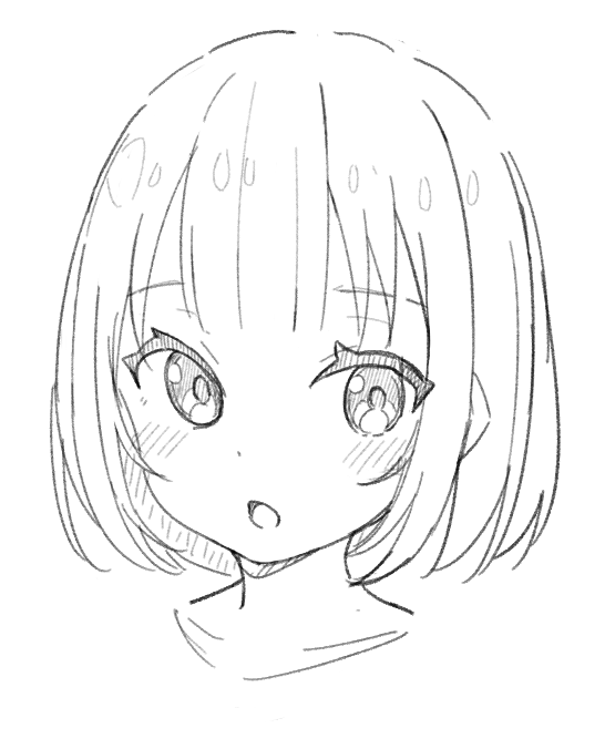 1girl bangs blush eyebrows_visible_through_hair greyscale looking_at_viewer monochrome okota_mikan original parted_lips portrait short_hair simple_background solo white_background