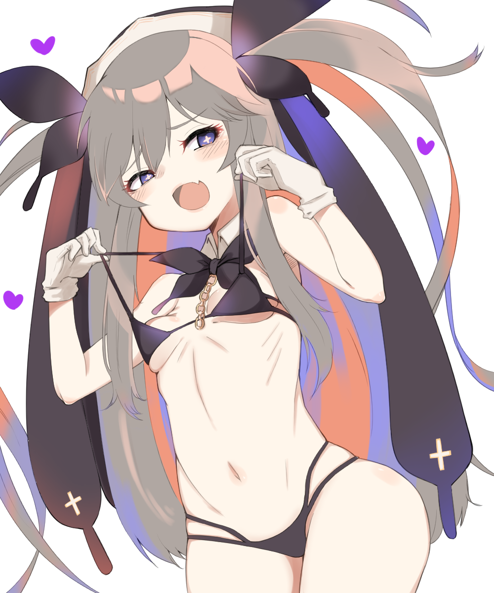 +_+ 1girl blush breasts detached_collar fang gloves highres hijirime_laeria indie_virtual_youtuber long_hair meta-tron navel small_breasts solo underwear very_long_hair violet_eyes virtual_youtuber