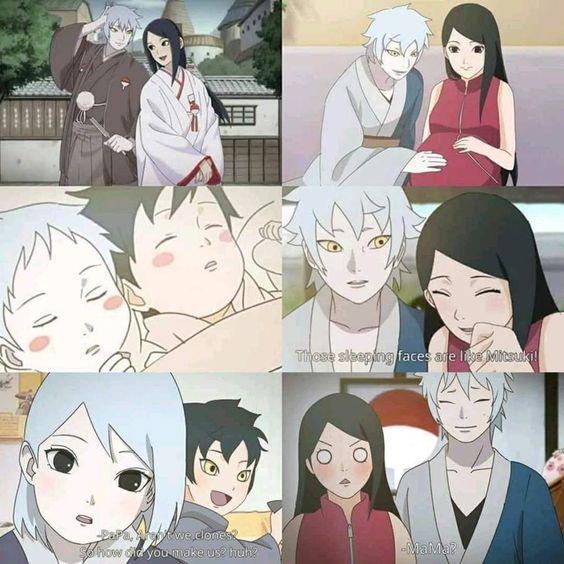 2boys 2girls black_eyes black_hair boruto:_naruto_next_generations mitsuki_(naruto) naruto naruto_(series) pregnant uchiha_sarada yellow_eyes