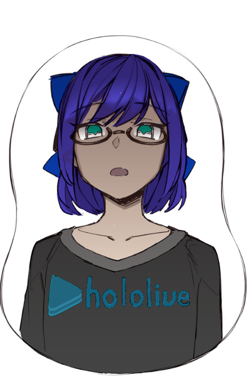 1girl a-chan_(hololive) bangs breast_mousepad collarbone colorized copyright_name cropped_torso eyes_visible_through_hair flat_chest flat_chest_joke glasses hololive looking_at_viewer mousepad_(medium) open_mouth self_upload short_hair solo tenbin_gashira third-party_edit upper_body virtual_youtuber white_background