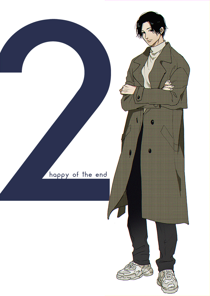 1boy bangs black_eyes black_hair black_pants coat crossed_arms expressionless full_body grey_coat looking_at_viewer male_focus ogeretsu_tanaka original pants parted_bangs plaid plaid_coat shirt shoes short_hair sneakers standing turtleneck white_footwear white_shirt