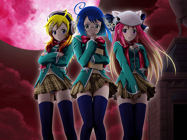 3girls blush panties rosario+vampire school_uniform