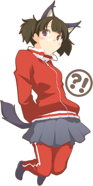 akaho_sakura animal_ears bad_id beniho_sakura black_hair blue_eyes cat_ears cat_tail k-on! short_hair skirt solo suzuki_jun tail track_suit twintails