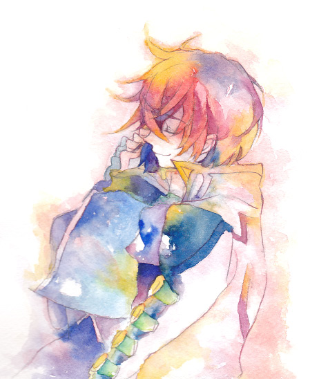 asbel_lhant blue_hair brothers brown_hair hubert_ozwell hug male multiple_boys nanashi_(setuyas) siblings tales_of_(series) tales_of_graces traditional_media watercolor_(medium)