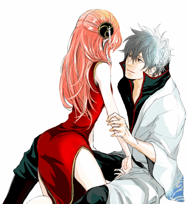 1boy 1girl artist_request bun_cover china_dress chinese_clothes couple double_bun gintama hetero japanese_clothes kagura_(gintama) long_hair red_eyes red_hair redhead sakata_gintoki silver_hair