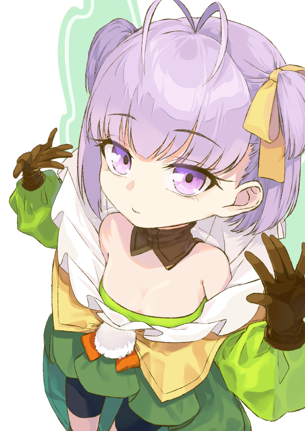 1girl antenna_hair bare_shoulders blush breasts coffeekite fate/extra fate/extra_ccc fate/extra_ccc_fox_tail fate/grand_order fate_(series) gloves highres kazuradrop_(fate) long_sleeves looking_at_viewer purple_hair short_hair small_breasts solo violet_eyes