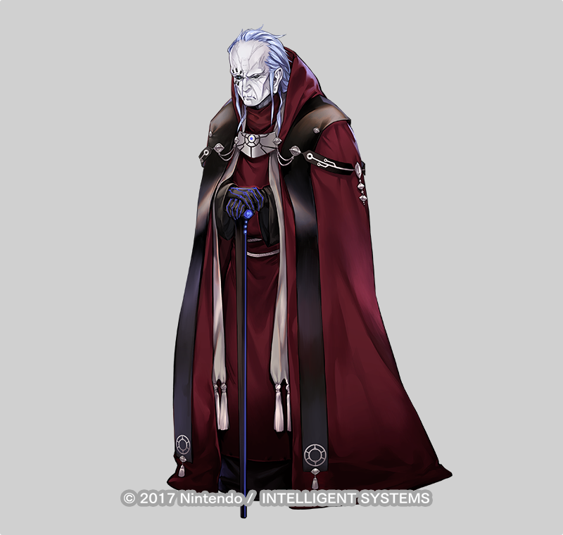 1boy balding black_eyes company_name fire_emblem fire_emblem:_three_houses fire_emblem_heroes full_body gloves holding holding_weapon looking_at_viewer majiji male_focus official_art robe solo solon_(fire_emblem) weapon white_hair