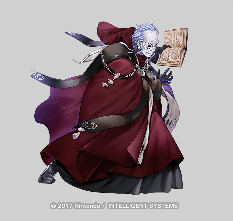 1boy balding black_eyes company_name fire_emblem fire_emblem:_three_houses fire_emblem_heroes full_body gloves holding holding_weapon looking_at_viewer majiji male_focus official_art robe solo solon_(fire_emblem) weapon white_hair