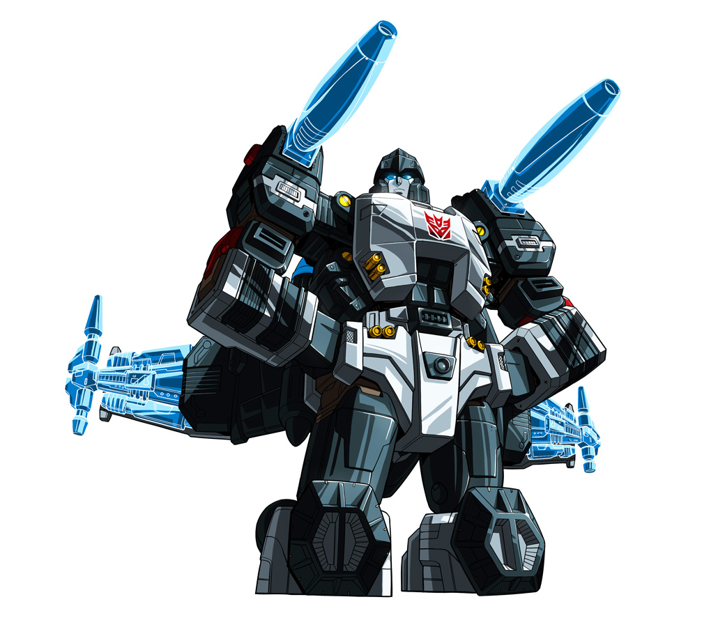 1boy blue_eyes cropped_legs decepticon hands_on_hips looking_up makoto_ono mecha megatron megatron_(shattered_glass) no_humans science_fiction shoulder_cannon solo transformers transformers_shattered_glass white_background wings