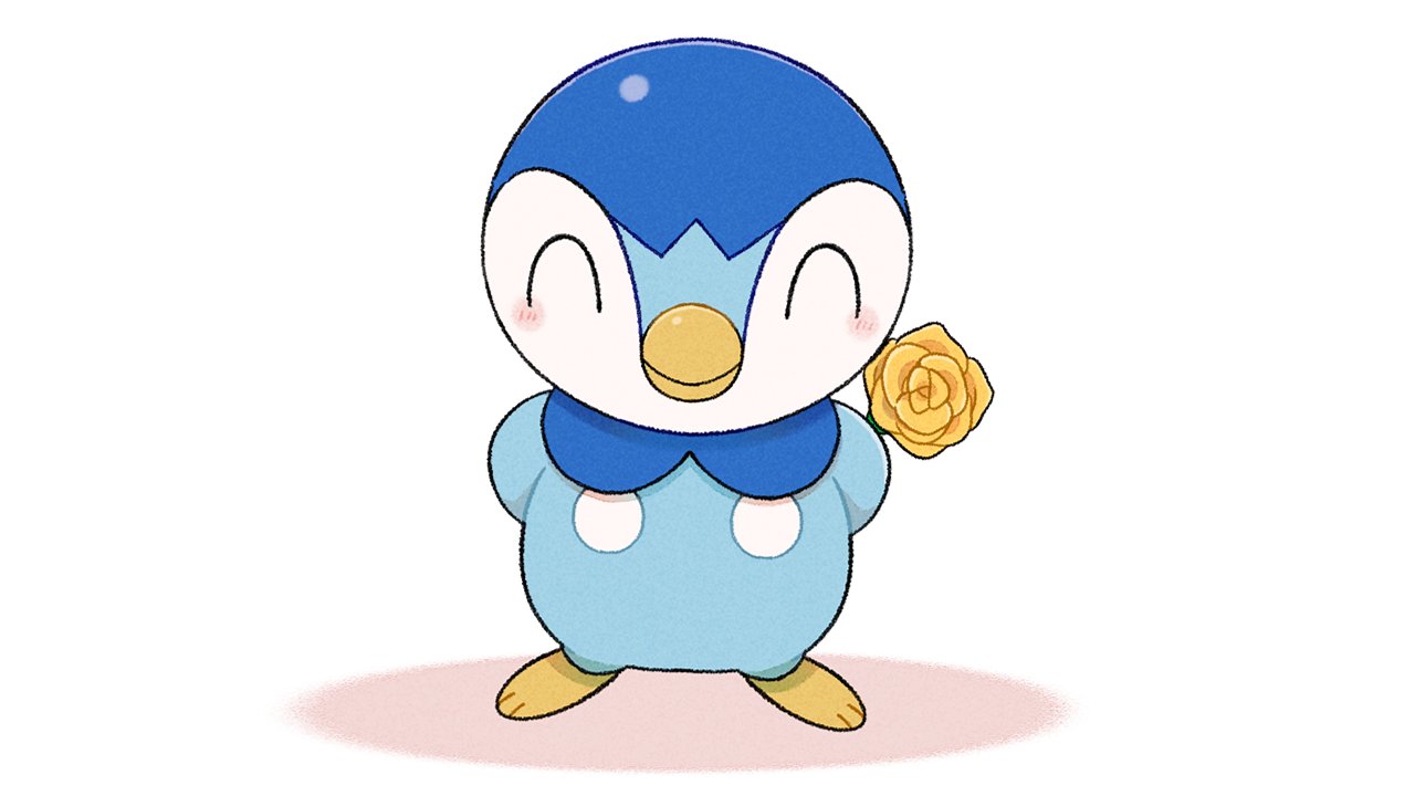 arms_behind_back blush closed_eyes closed_mouth commentary_request creature facing_viewer father's_day flower full_body gen_4_pokemon official_art piplup pokemon pokemon_(creature) prj_pochama smile solo standing starter_pokemon toes yellow_flower