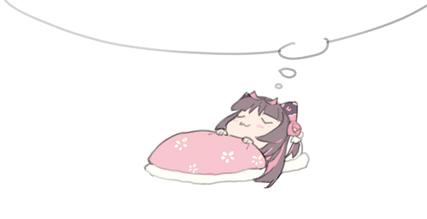 1girl :3 animal_ears black_hair blade_(galaxist) blush blush_stickers cat_ears cat_girl closed_eyes fake_animal_ears futon hair_ornament long_hair lying multicolored_hair nekoyama_nae on_back sleeping smile toranoana under_covers