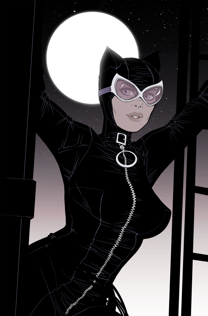 bodysuit breasts catwoman cowl dc_comics exmile female full_moon goggles large_breasts looking_to_the_side night night_sky parted_lips solo thick_lips upper_body window