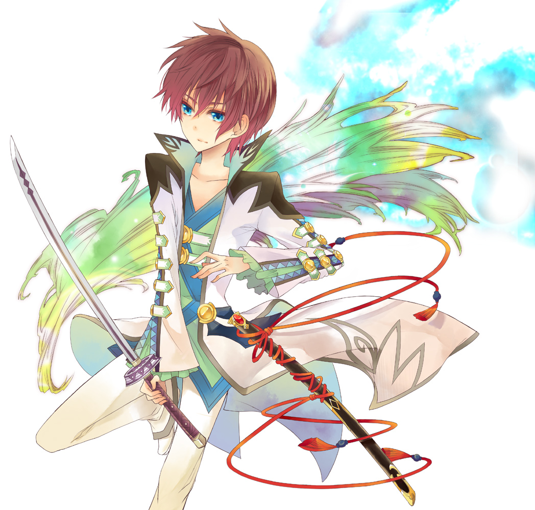 asbel_lhant blue_eyes brown_hair male nagarete_toira solo sword tales_of_(series) tales_of_graces weapon