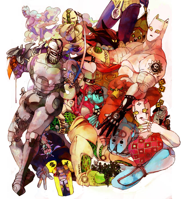 bad_company_(stand) beak cloud clouds crazy_diamond diver_down_(stand) drooling echoes_(stand) everyone gloves gold_experience_requiem hanged_man_(stand) hierophant_green highway_star_(stand) jojo_no_kimyou_na_bouken killer_queen king_crimson_(stand) kiss_(stand) magician's_red magician_red purple_haze_(stand) reflection sex_pistols_(stand) shako silver_chariot skull spice_girl_(stand) spikes stand_(jojo) star_platinum steel_ball_run sticky_fingers_(stand) stone_free sunglasses sword the_hand_(stand) tusk_(stand) v weapon weather_report_(stand) zipper