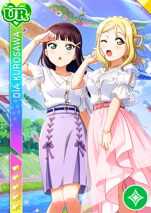 black_hair blush character_name dress green_eyes kurosawa_dia long_hair love_live!_school_idol_festival love_live!_sunshine!! ohara_mari smile