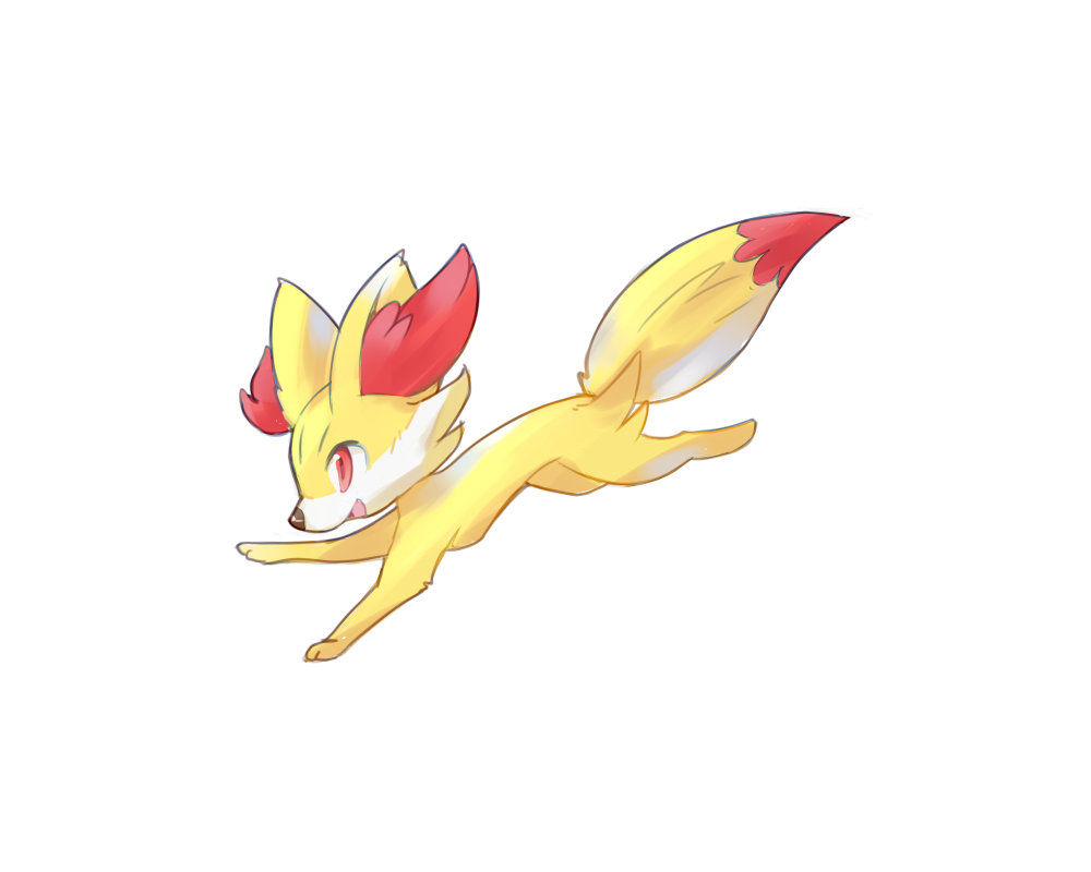 ancesra animal_focus commentary_request english_commentary fennekin from_side full_body gen_6_pokemon happy jumping mixed-language_commentary no_humans open_mouth partial_commentary pokemon pokemon_(creature) red_eyes smile solo transparent_background