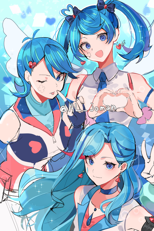 3girls blue_angel blue_girl blue_hair blue_maiden blush joman long_hair multicolored_hair multiple_girls twins yu-gi-oh! yu-gi-oh!_vrains zaizen_aoi