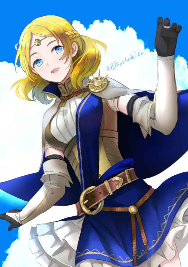 1girl belt blonde_hair blue_eyes braid capelet circlet detached_sleeves fire_emblem fire_emblem_warriors gloves lianna_(fire_emblem) looking_at_viewer medium_hair sash shoochiku_bai solo upper_body