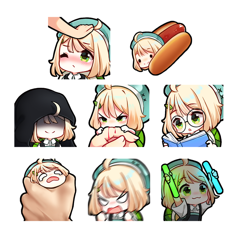 1girl :3 ahoge biting blood english_commentary fen_(vtuber) finger_biting glasses green_eyes headpat holding holding_person hood hood_up hot_dog indie_virtual_youtuber light_stick looking_up meme minigirl moofie_(artist) objectification one_eye_closed reading round_eyewear shaded_face short_hair smile virtual_youtuber