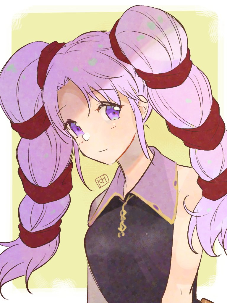 1girl drill_hair fire_emblem fire_emblem:_genealogy_of_the_holy_war kh_(tanakananataka) long_hair purple_hair simple_background solo tine_(fire_emblem) upper_body violet_eyes