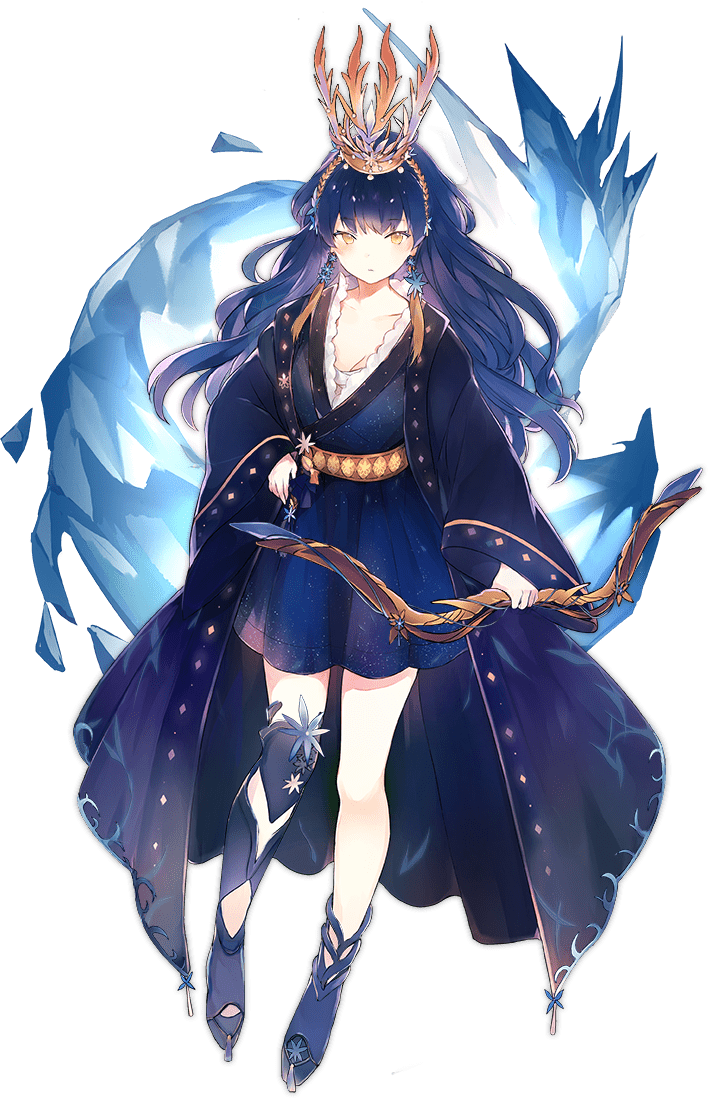 1girl ark_order bangs belt blue_dress blue_flower blue_footwear blue_hair blue_jacket blue_legwear bow_(weapon) brown_belt crown crystal dongmyeong_of_goguryeo dragon dress earrings flower flower_earrings gold_hairband holding holding_bow_(weapon) holding_weapon jacket jewelry long_hair long_sleeves looking_at_viewer lpip official_art sarashi single_thighhigh solo tachi-e tassel tassel_earrings thigh-highs transparent_background very_long_hair wavy_hair weapon wide_sleeves yellow_eyes