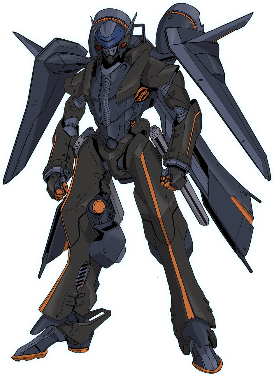 clenched_hands highres looking_ahead mecha mechanical_wings no_humans official_art science_fiction solo standing super_robot_wars super_robot_wars_t tenjin_hidetaka transparent_background tyranado visor wings