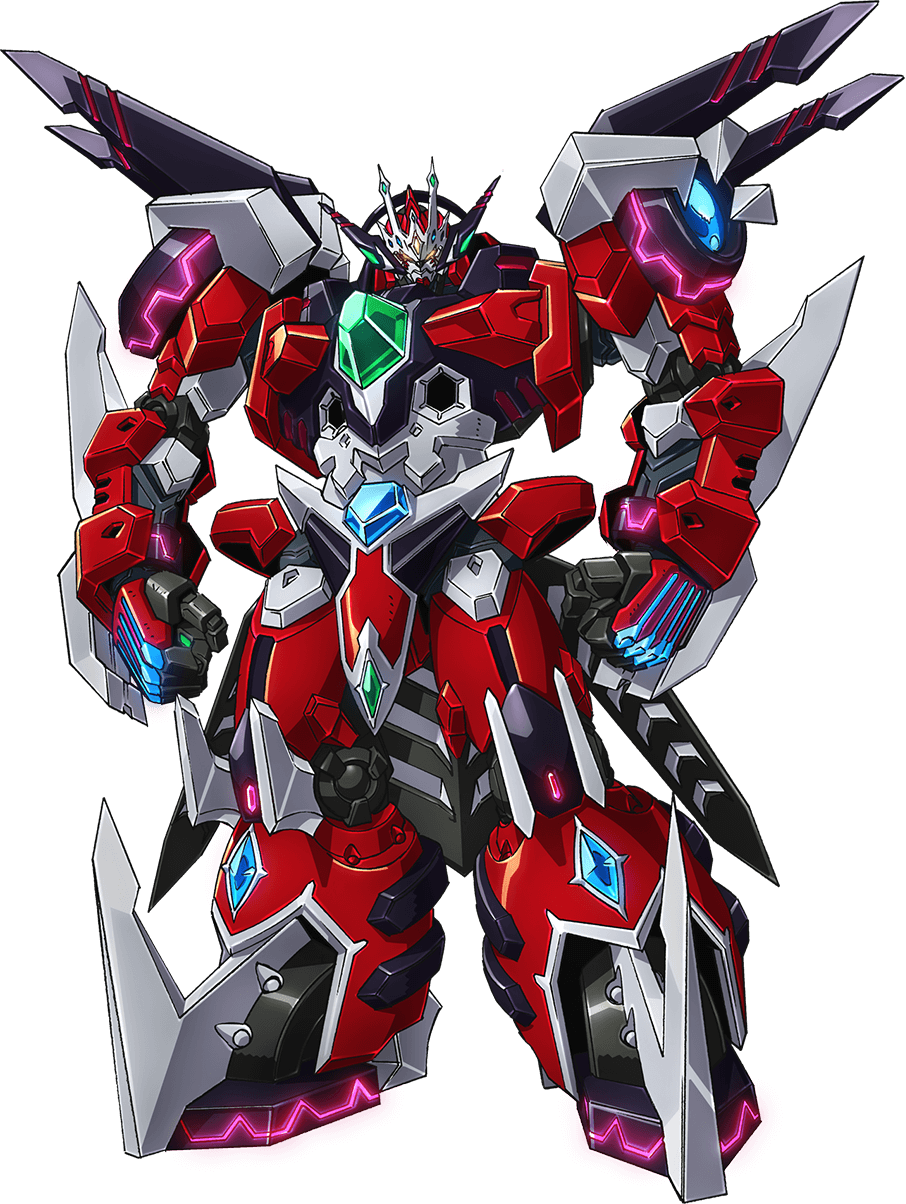 clenched_hands glowing glowing_eyes gravalin head_tilt highres looking_at_viewer mecha no_humans official_art oobari_masami orange_eyes science_fiction solo super_robot super_robot_wars super_robot_wars_30 transparent_background