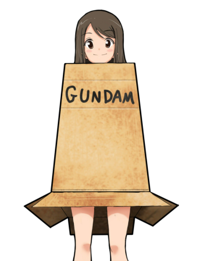 box brown_eyes cardboard_box cardboard_box_gundam gundam original parody seven_(harida) smile solo
