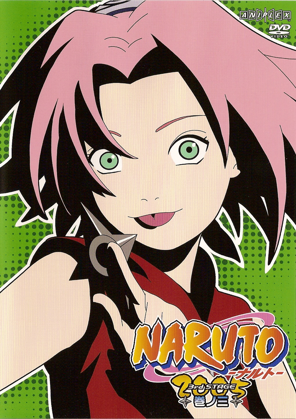 green_eyes haruno_sakura naruto pink_hair shuriken tongue