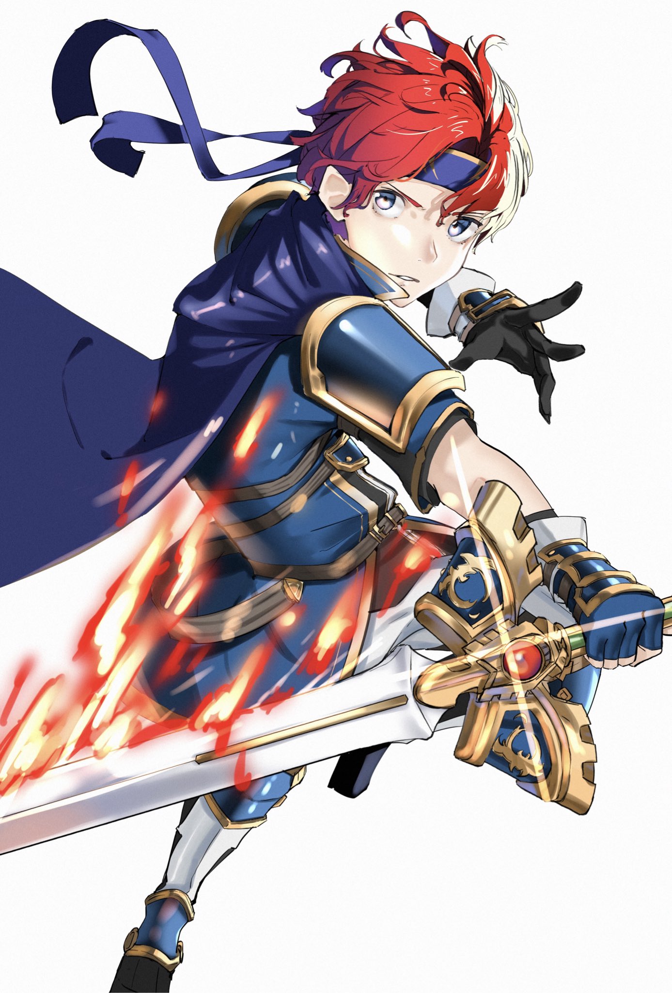 1boy armor attack binding_blade_(weapon) blue_eyes cape fire_emblem fire_emblem:_the_binding_blade fire_emblem_heroes headband highres male_focus redhead sword tpicm weapon