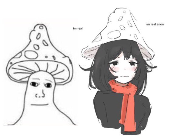 1boy 1girl 4chan black_eyes blush breasts drawfag english_text eyebrows_visible_through_hair jpeg_artifacts light_smile looking_at_viewer original partially_colored scarf shroomjak simple_background sketch small_breasts smug sweater transgender white_background wojak