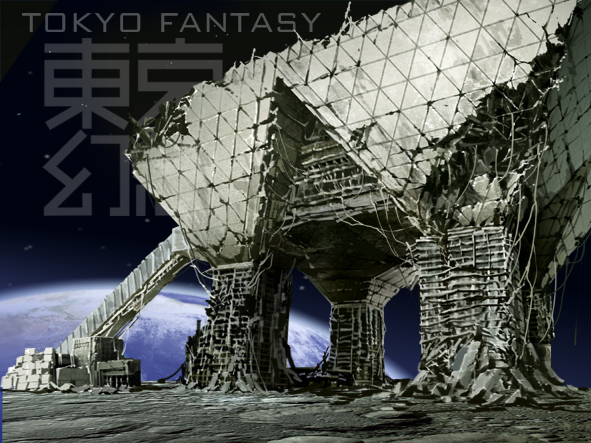 artist_name building commentary_request earth_(planet) moon no_humans original outdoors photoshop_(medium) planet ruins scenery tokyo_big_sight tokyogenso watermark window