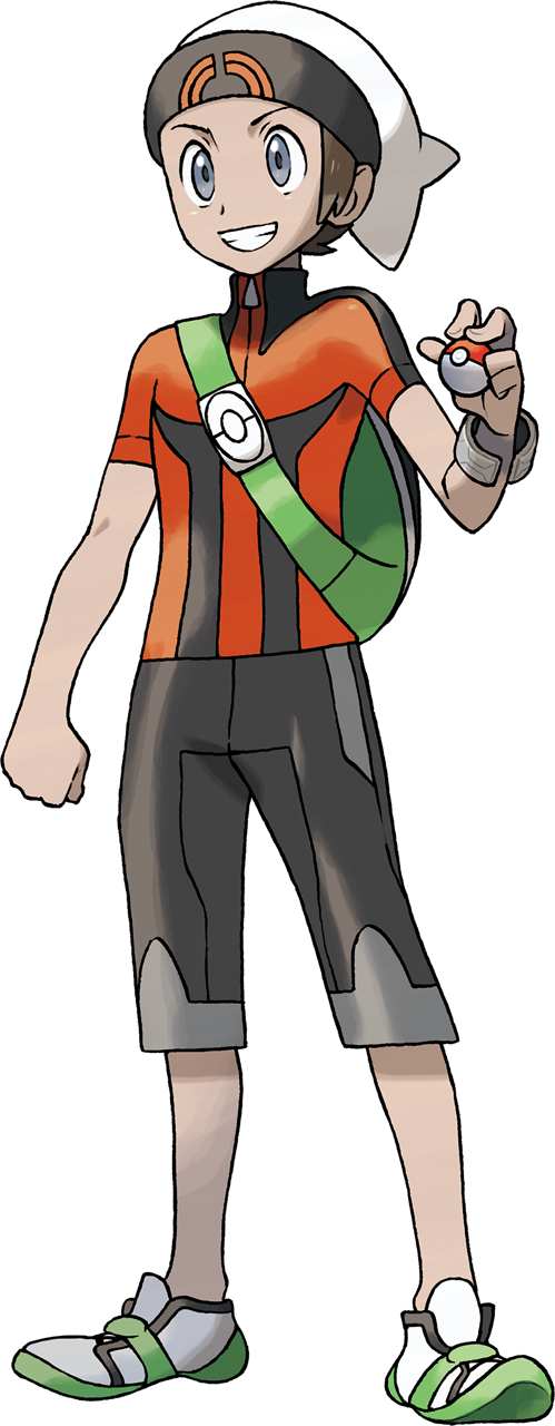 1boy artist_request backpack bag beanie bracelet brendan_(pokemon) brown_hair capri_pants clenched_hand full_body green_bag grey_eyes grin hand_up hat highres holding holding_poke_ball jewelry male_focus official_art orange_shirt pants poke_ball poke_ball_(basic) poke_ball_print pokemon pokemon_(game) pokemon_oras shirt shoes short_hair short_sleeves skin_tight smile solo standing teeth transparent_background white_footwear white_headwear zipper_pull_tab