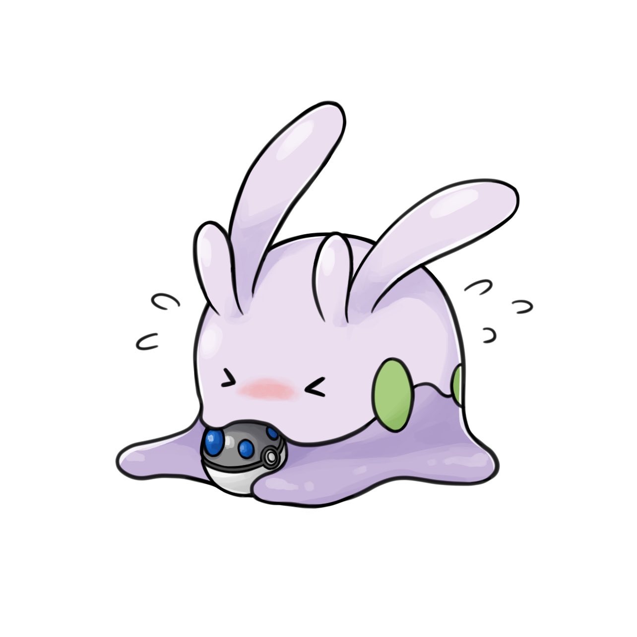 &gt;_&lt; creature flying_sweatdrops full_body gen_6_pokemon goomy heavy_ball highres no_humans numera_goomy poke_ball pokemon pokemon_(creature) simple_background solo white_background