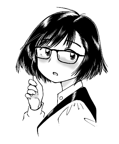 1girl ahoge black_hair blush circle_cut collar face glasses looking_to_the_side lowres ookumo-chan_flashback portrait school_uniform short_hair solo suzuki_oya younger