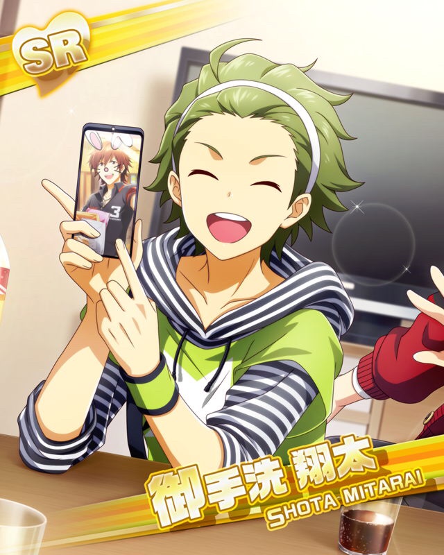 character_name closed_eyes dress green_hair idolmaster idolmaster_side-m mitarai_shouta short_hair smile