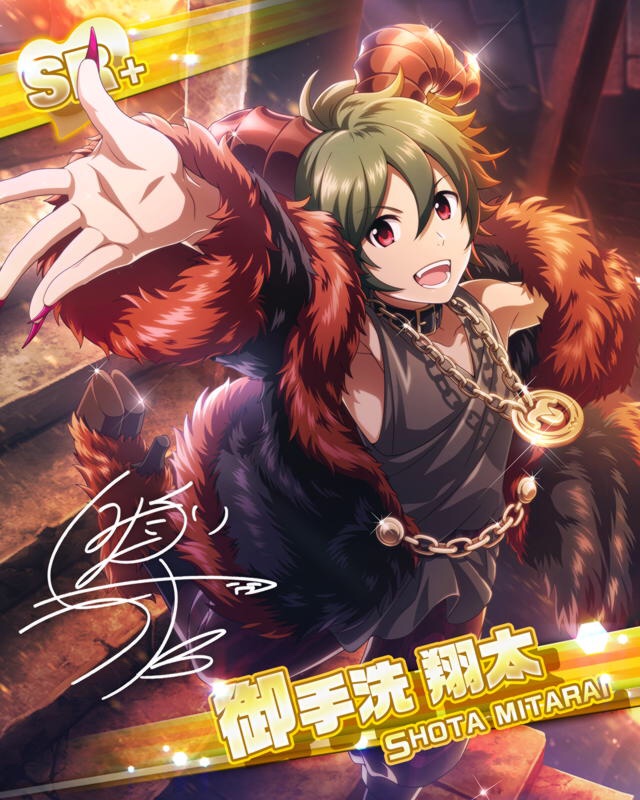 character_name dress green_hair horns idolmaster idolmaster_side-m mitarai_shouta red_eyes short_hair smile