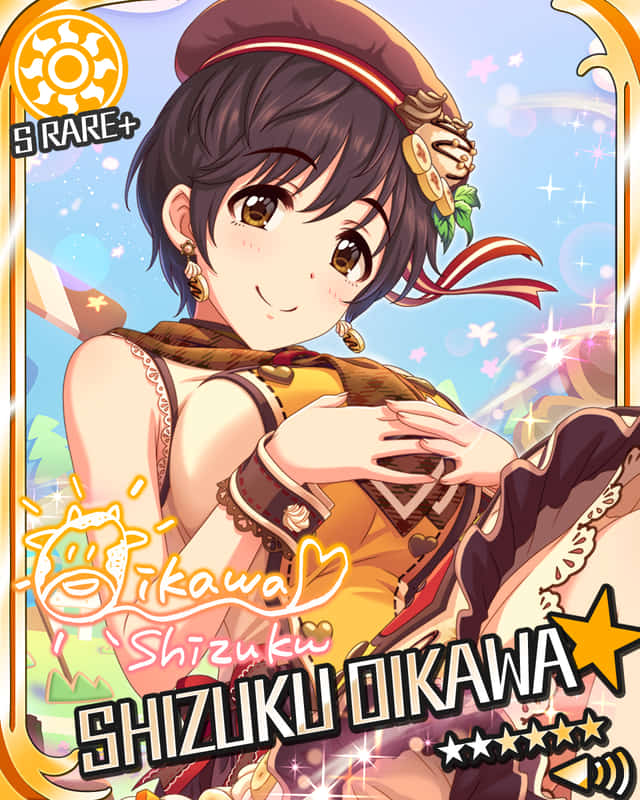 blush brown_eyes brown_hair character_name dress idolmaster idolmaster_cinderella_girls oikawa_shizuku short_hair smile stars