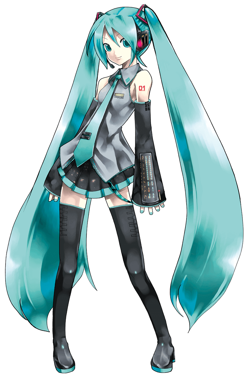 1girl aqua_eyes aqua_hair aqua_nails aqua_neckwear bangs bare_shoulders belt black_footwear black_legwear black_skirt black_sleeves boots breasts closed_mouth collared_shirt contrapposto detached_sleeves frilled_shirt_collar frills full_body grey_shirt hair_between_eyes hair_ornament hatsune_miku headphones headset highres kei_(keigarou) long_hair looking_at_viewer miniskirt nail_polish necktie number_tattoo official_art pigeon-toed pleated_skirt shirt shoulder_tattoo skirt sleeveless sleeveless_shirt sleeves_past_wrists small_breasts smile solo standing tattoo thigh-highs thigh_boots transparent_background twintails very_long_hair vocaloid vocaloid_boxart_pose zettai_ryouiki