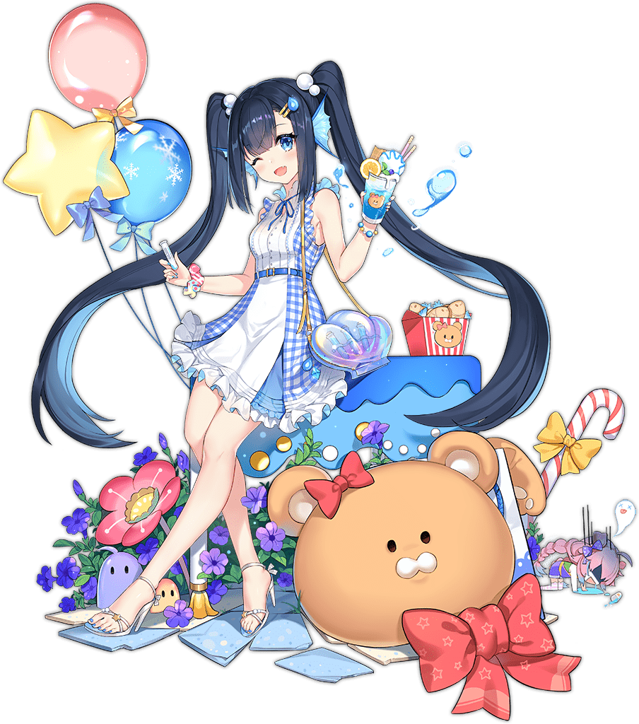 1girl ark_order bag balloon bangs belt blue_belt blue_dress blue_eyes blue_nails blunt_bangs bracelet candy candy_cane center_frills character_request cup dress facial_mark food frills fruit hatoyama_itsuru high_heels holding holding_cup holding_test_tube ice_cream jewelry lemon long_hair nail_polish official_art one_eye_closed otohime_(ark_order) paper_bag pearl_hair_ornament plaid plaid_dress scrunchie shell sidelocks solo star_balloon stuffed_animal stuffed_toy susanoo_(ark_order) tachi-e teddy_bear toenail_polish toenails twintails two-tone_dress very_long_hair waffle water_drop_hair_ornament white_dress white_footwear wrist_scrunchie