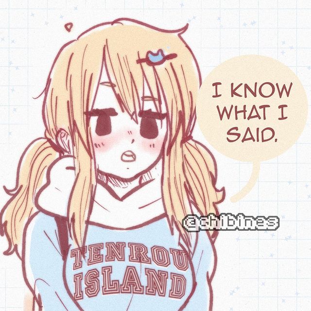 1boy 1girl artist_name blonde_hair blush breasts casual chibines close-up clothing_request commentary english_commentary english_text fairy_tail hood hoodie jitome large_breasts looking_down lucy_heartfilia open_mouth short_twintails simple_background speech_bubble standing strap sweater twintails upper_body white_background