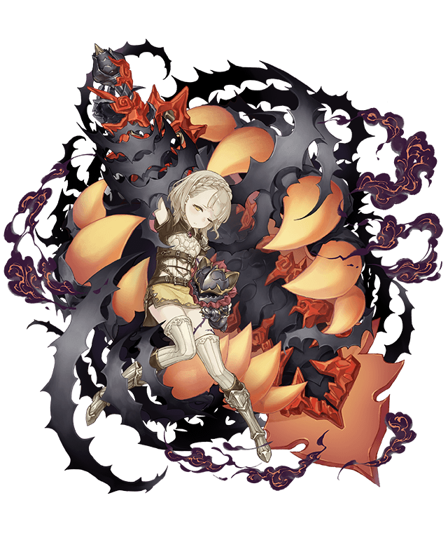 1girl armor armored_boots belt blonde_hair boots briar_rose_(sinoalice) flat_chest full_body gauntlets half-closed_eyes huge_weapon ji_no looking_at_viewer official_art one_eye_closed single_gauntlet sinoalice smoke solo stuffed_toy sword thigh-highs thorns transparent_background weapon yellow_eyes