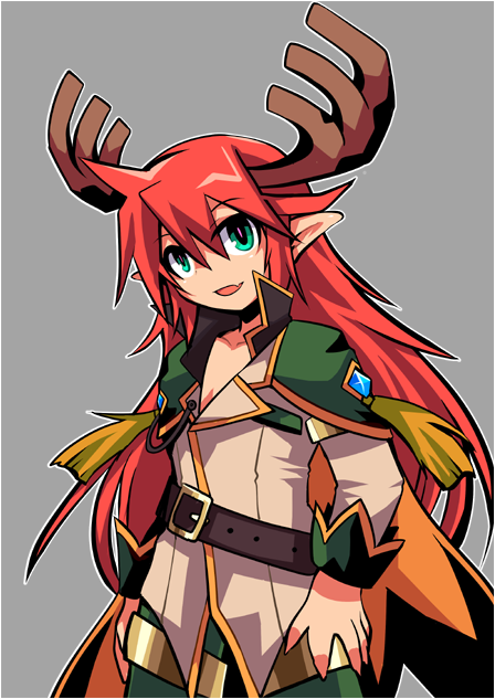 1boy antlers bangs cape commentary_request cowboy_shot emon-yu eyebrows_visible_through_hair fang genetic_(ragnarok_online) green_eyes green_shorts grey_background hair_between_eyes jacket long_hair long_sleeves looking_at_viewer male_focus open_mouth orange_cape pointy_ears ragnarok_online redhead shorts simple_background skin_fang solo tassel white_jacket