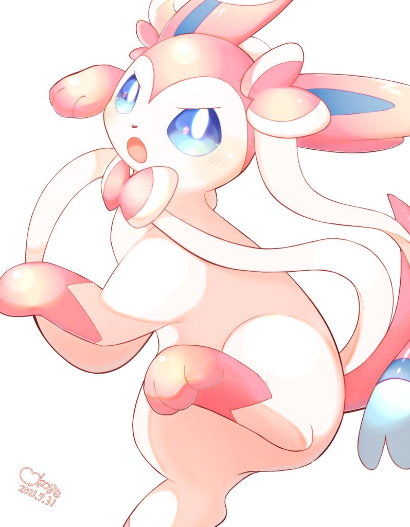 blue_eyes blush commentary dated gen_6_pokemon heart looking_at_viewer no_humans okoge_(simokaji) open_mouth paws pokemon pokemon_(creature) signature solo sylveon toes tongue