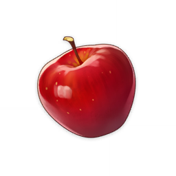 apple artist_request commentary english_commentary food food_focus fruit genshin_impact lowres no_humans official_art red_apple red_theme shiny still_life transparent_background