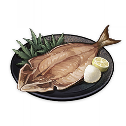 artist_request commentary english_commentary fish food food_focus fruit genshin_impact leaf lemon lowres muted_color no_humans official_art plate salt still_life third-party_source transparent_background