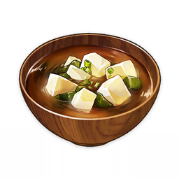 artist_request bowl brown_theme commentary english_commentary food food_focus genshin_impact lowres miso_soup no_humans official_art soup spring_onion still_life third-party_source tofu transparent_background