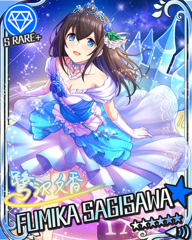 black_hair character_name dress idolmaster idolmaster_cinderella_girls long_hair red_eyes sagisawa_fumika smile stars