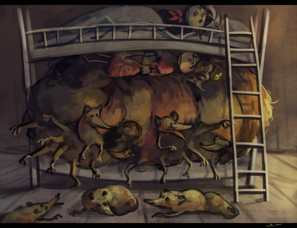 animal_ears bed black_clothes black_hair bow bowtie brown_hair bunk_bed futatsuiwa_mamizou houjuu_nue huge_tail indoors koto_inari ladder lying multiple_girls on_back on_bed one-hour_drawing_challenge raccoon_ears raccoon_tail sleeping tail tanuki touhou under_covers